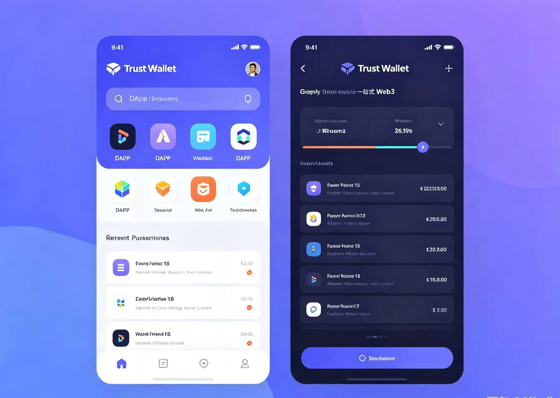 Trust Wallet DApp 浏览器与质押功能界面图,体现一站式 Web3 入口特点 Trust Wallet DApp 浏览器与质押功能界面图,体现一站式 Web3 入口特点