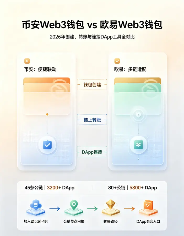 比安Web3钱包 vs 欧亿Web3钱包：2026年创建、转账与连接DApp工具全对比
