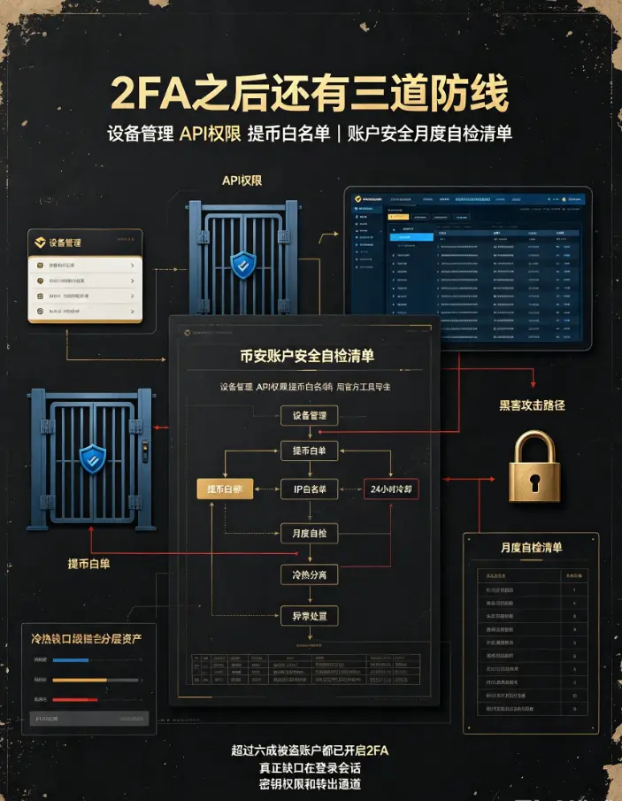 账户安全自检清单：设备管理、API权限、提币白名单，用官方工具守住每一道防线